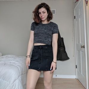 Button Down Black Jean High Rise Skirt